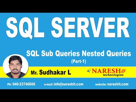 SQL Sub Queries Nested Queries  Part 1| MSSQL Training | By Mr.Sudhakar L
