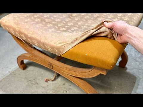 Reupholstering a RARE 1920s French Curule Style Bench