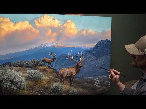 Landscape Oil Painting "A Serene Stillness" - Rocky Mountain Elk