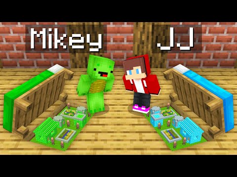 Mikey Emerald vs JJ Diamond VILLAGE UNDER BED Survival Battle in Minecraft (Maizen)