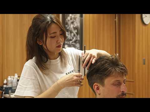 💈(ASMR) Best Haircut of His Life by Cute Japanese Lady Barber - Scissors Only Haircut, Shave & More