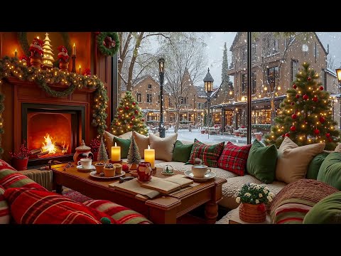 Relaxing Winter Coffeehouse Morning ❄️🎄 Cozy Holiday Jazz & Fireplace Glow for Peaceful Unwinding