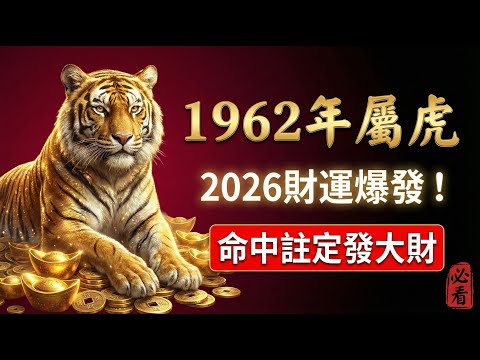 家裡有1962年的虎，請珍惜！他們是家裡的「活財神」！2026年財運爆發你想不到，命中註定發大財！#1962年屬虎 #生肖虎 #屬虎運勢 #2026年屬虎運勢 #生肖虎運勢 #偏財運 #壬寅虎 #財運