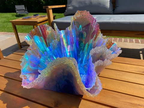 305 - Chameleon Iridescent luminous Sculpture - Resin Free Form with Stone Coat Countertop & Bling