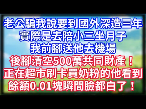 【爽文】老公騙我說要到國外深造三年，實際是去陪小三坐月子！我前腳送他去機場，後腳清空500萬共同財產！正在超市刷卡買奶粉的他看到餘額0.01塊瞬間臉都白了！#情感故事 #生活經驗 #為人處世