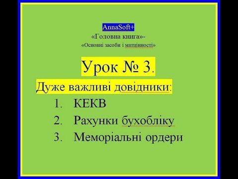AnnaSoft+ Головна книга Урок № 3 Довідники: КЕКВ, Рахунки бухобліку, Меморіальні ордери