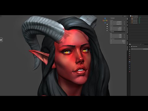 Demon girl head sculpt in Blender for 1h
