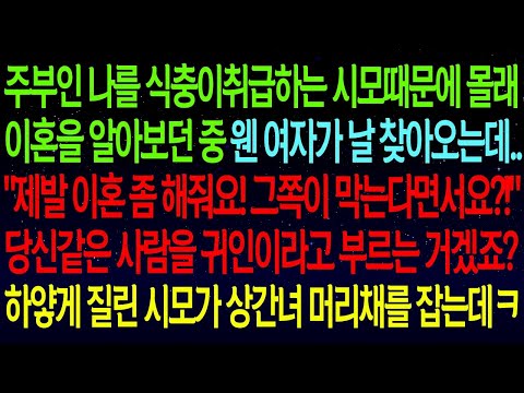 주부인 나를 식충이취급하는 시모때문에 몰래 이혼을 알아보던 중 웬 여자가 날 찾아오는데.."제발 이혼좀 해줘요! 그쪽이 막는다면서요?!! 당신같은 사람을 귀인이라고 부르는 거겠죠?