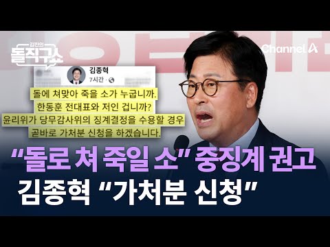 “돌로 쳐 죽일 소” 중징계 권고…김종혁 “가처분 신청” / 채널A / 김진의 돌직구쇼