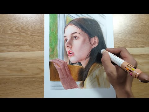 drawing process with 10 color ballpoint pen and colored pencil
