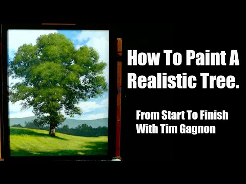 How to paint a realistic tree with loose brush strokes - Full lesson in acrylic.
