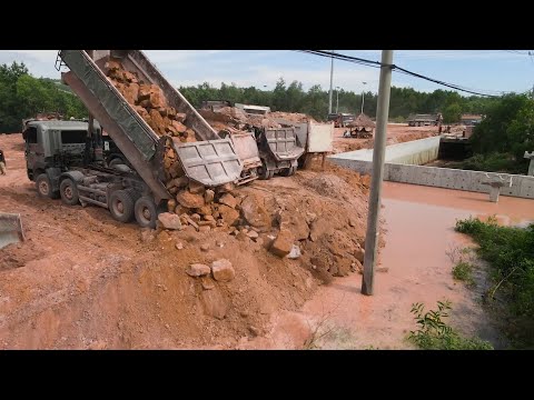 Great Actions Move On Stone Process By Team KOMATSU Bulldozer Show Technique Power And Skill Job