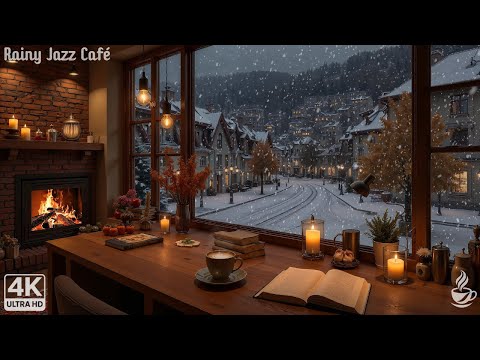 Relaxing Jazz for Reading 📖 Winter Coffee Shop & Fireplace | Quiet Ambience for Study