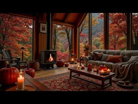 Forest Cabin Ambience 🍂 Autumn Jazz, Rain Sounds & Fireplace for Rest, Focus & Sleep