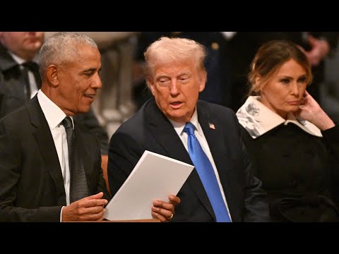 Obama and Trump talk as living presidents like Bush, Clinton and Biden arrive at Carter funeral