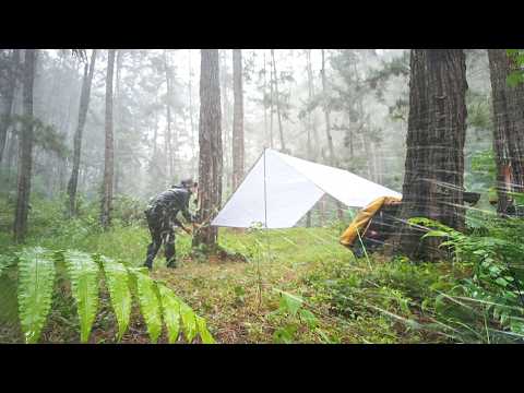 CAMPING IN HEAVY RAIN AND THUNDERSTORM ⛈️ the soothing sound of rain on the roof of the tent