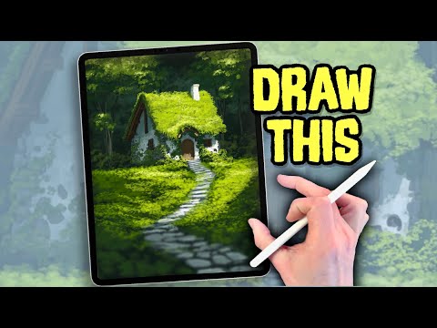 EASY PROCREATE Landscape Drawing Tutorial - Moss Cottage