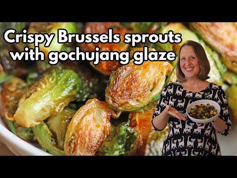 Crispy pan-fried Brussels sprouts with gochujang glaze (vegan)