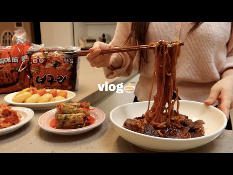 vlog ㅣ Welcoming winter with hot beef rice pot 🍜 pan-fried battered oysters, cheese pork cutlets,