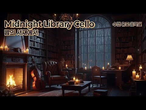 [8시간] 비 내리는 밤, 고요한 서재에서 🎻 첼로 솔로 & 타닥거리는 벽난로 | 다크 아카데미, 공부할 때, 수면음악, 집중