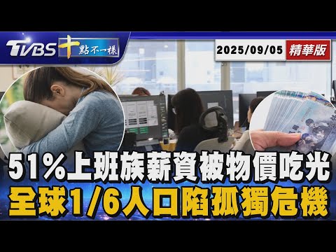 51%上班族薪資被物價吃光       全球1/6人口陷孤獨危機｜十點不一樣 20250905@TVBSNEWS01