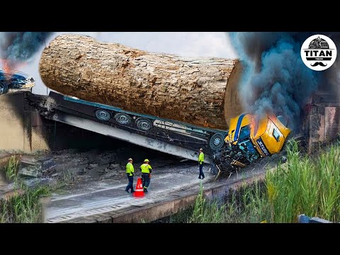 Extreme Dangerous Big Logging Wood Truck Driving Skill | Fastest Chainsaw Cutting Tree Machines #32