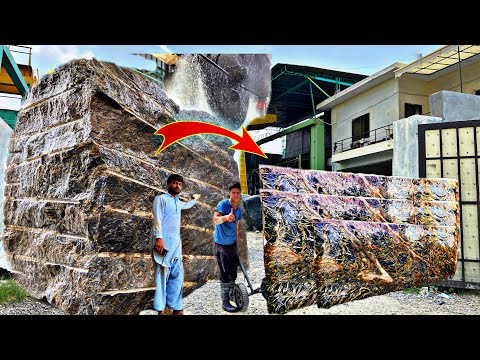 Incredible Huge Modern Ston Golden Juparana Cutting And Polishing Complete Prosess Amazing Colour