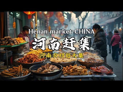 河南赶集，接地气的农村大集，各种美食，铁板烧饼/炒凉粉/胡辣汤/热干面/烙馍卷面筋/小笼包/豌豆糕/河南老式果子/卤牛肉等，年底的大集热闹非凡 Street Food·CHINA
