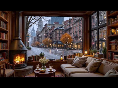 Winter Morning Jazz ❄️ Relaxing Piano, Cozy Coffee Shop & Crackling Fireplace for Study & Work
