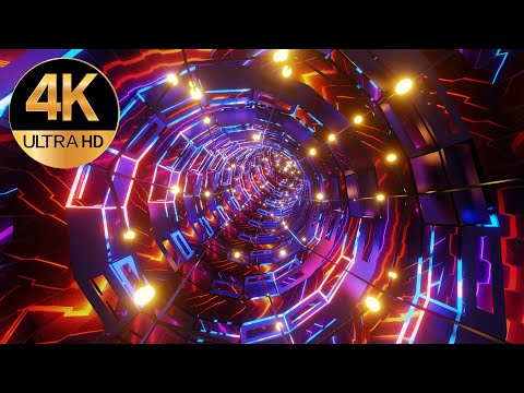 10 Hour 4k TV LOOP Relaxing Rings tunnel NEON Metallic Color Abstract Background Video Screensaver