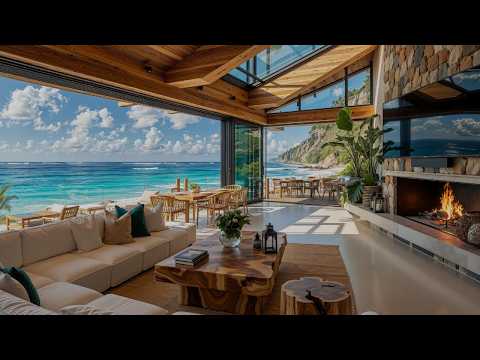 Cafe Lounge Morning Relaxing In Seaside - Calm Jazz Piano Music & Wave Sounds For Focus, Work, Study