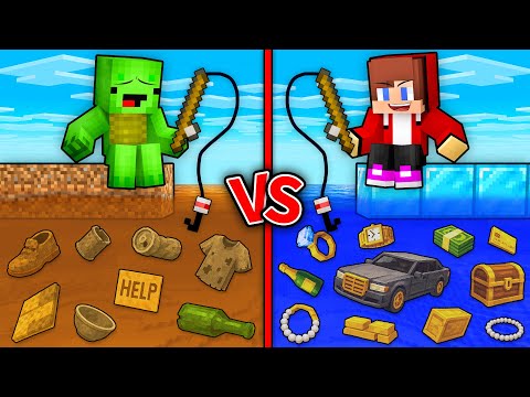 JJ and Mikey : POOR vs RICH Items Fishing Battle in Minecraft ! - Maizen