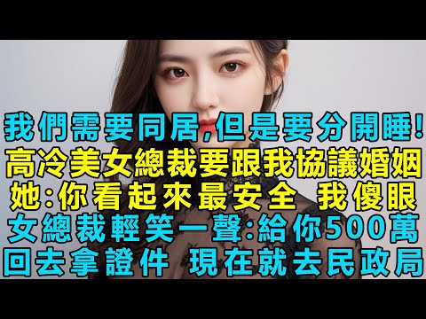 高冷美女總裁要跟我協議婚姻，她：你看起來最安全！我傻眼！女總裁輕笑一聲：給你500萬，你回去拿證件 現在就去民政局！我們需要同居，但是要分開睡！