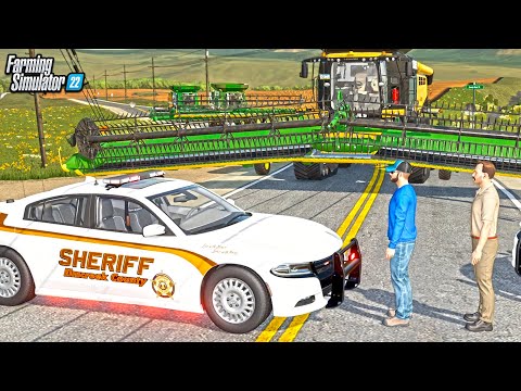 SHERIFF PULLS OVER FARMER FOR DRIVING COMBINE DOWN ROAD! (ROLEPLAY) | FS22