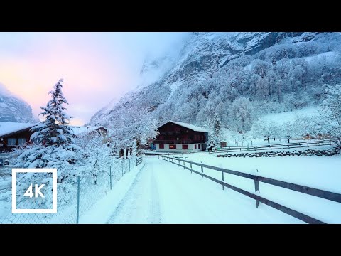 Snowy Switzerland ❄️🌨☃️ Winter Walk: Stechelberg to Lauterbrunnen Binaural Sounds