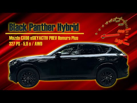 Black Panther Hybrid Mazda CX60 AWD eSkyactiv PHEV Homura Plus with acceleration test from stands...