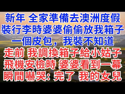 新年，全家準備去澳洲度假，裝行李時，婆婆偷偷放我箱子一個皮包，我裝不知道，走前，我調換箱子給小姑子，飛機安檢時，婆婆看到一幕，瞬間嚇哭：完了，我的女兒！#為人處世#生活經驗#情感故事#故事#小說#情感