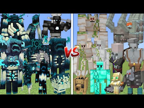 ALL MUTANT WARDENS VS ALL MUTANT IRON GOLEMS & PILLAGERS ALLIANCE MOBS BATTLE IN MINECRAFT