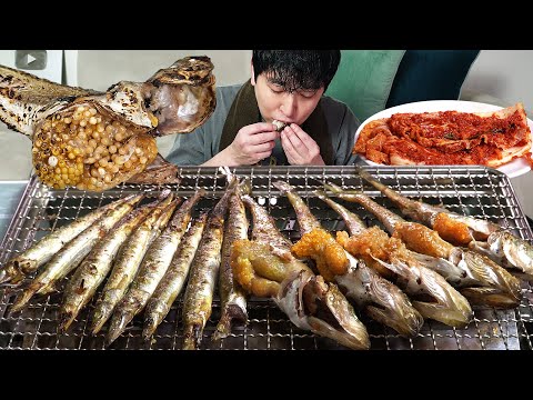 Grilled Fish Filled with Roe! MUKBANG REALSOUND ASMR EATINGSHOW