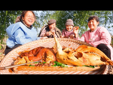 550KG Bull's Head Cooked in Bamboo Forest for 5 Hours | Huge Rural Feast