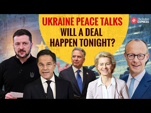 EU leaders meet with Ukrainian president and US envoys for evening peace discussions.