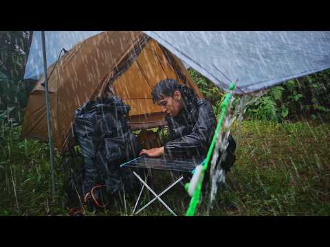 CAMPING IN LONG HEAVY RAIN AND THUNDERSTORM ⛈️I'm happy when it rains like this