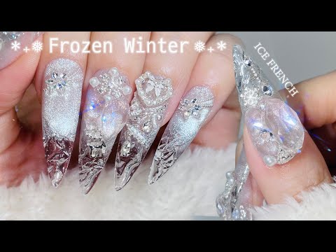 Frozen Ice Nails ❄️🤍 How to Create Icy French! Christmas Nail Art | Tip Extensions | ASMR