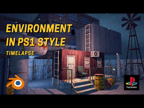 Environment in PS1 style. (Blender Timelapse)