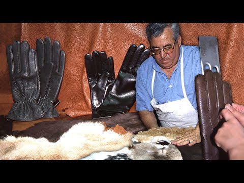 Rabbit, boar and pig skin gloves. Craft making of this garment | Documentary film