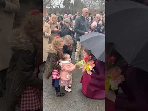 Adorable MOMENT with Princess Kate receiving flowers from children | HELLO!