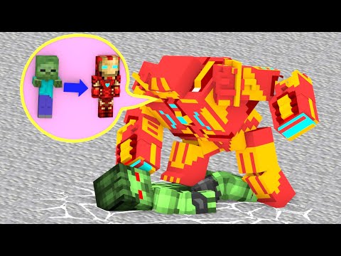 Baby Zombie Becomes Iron Man + Hulkbuster Robot Fights Hulk - Minecraft Animation
