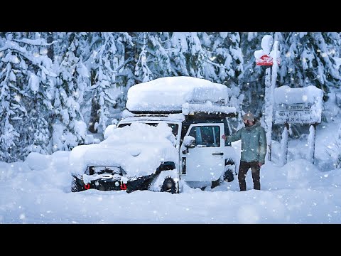 Solo Winter Camping in my Jeep During a Snow Storm