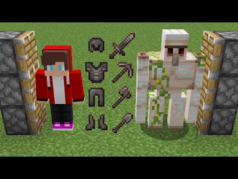 x100 iron golems and Maizen jj and x200 netherite armors combined in minecraft