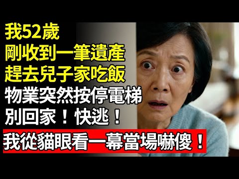 我52歲，剛收到一筆遺產，趕去兒子家吃飯，物業突然按停電梯，別回家！快逃！我從貓眼看一幕當場嚇傻！#人間家務#夜讀人生